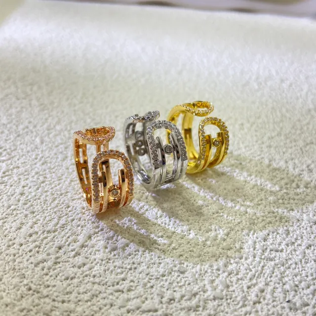 Van Cleef & Arpels Gold Silver Multi-Band Pavé-Set Ring