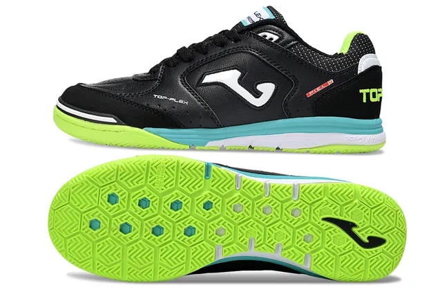 Joma Top-Flex Black Neon Green Turquoise Indoor Soccer Shoes
