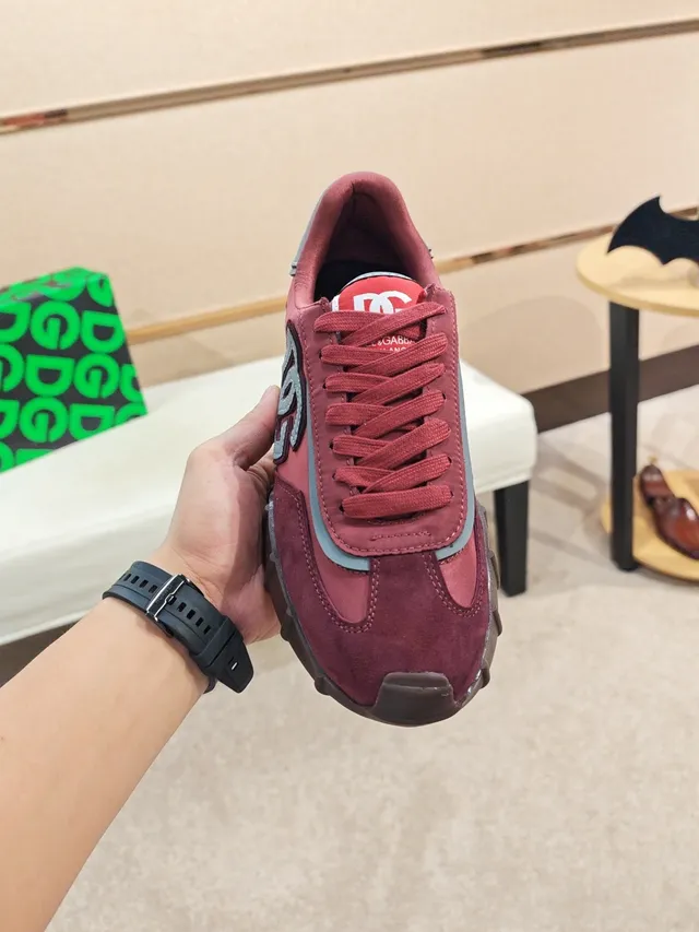 Dolce & Gabbana Burgundy Gray Suede Upper Interlocked DG Logo Lifestyle Sneakers