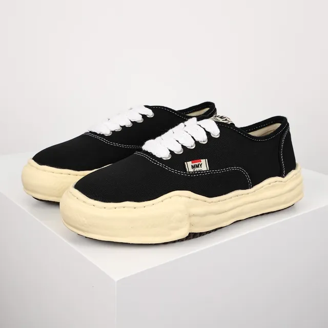 MMY Black Beige Canvas Upper Sculpted Cream Midsole Sneakers