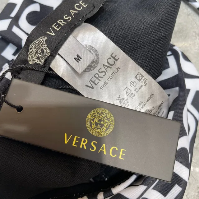 Versace Logo Print Black White Halter Triangle Top Swimwear