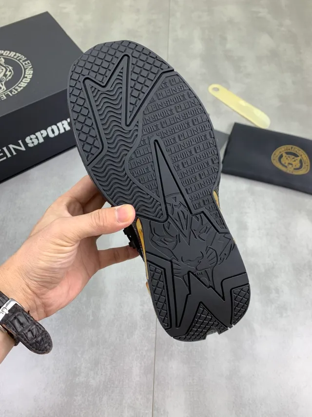 Philipp Plein Black Gold Mesh Upper Sculpted Midsole Sneakers