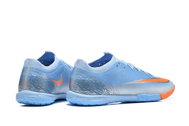 Nike MercurialX Blue Orange Low-Cut Knit Upper Metallic Silver Overlay Indoor Soccer Shoes
