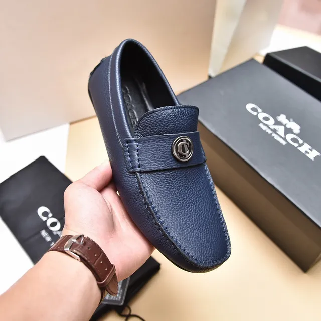 Coach Navy Silver Pebbled Leather Single Strap Loafer