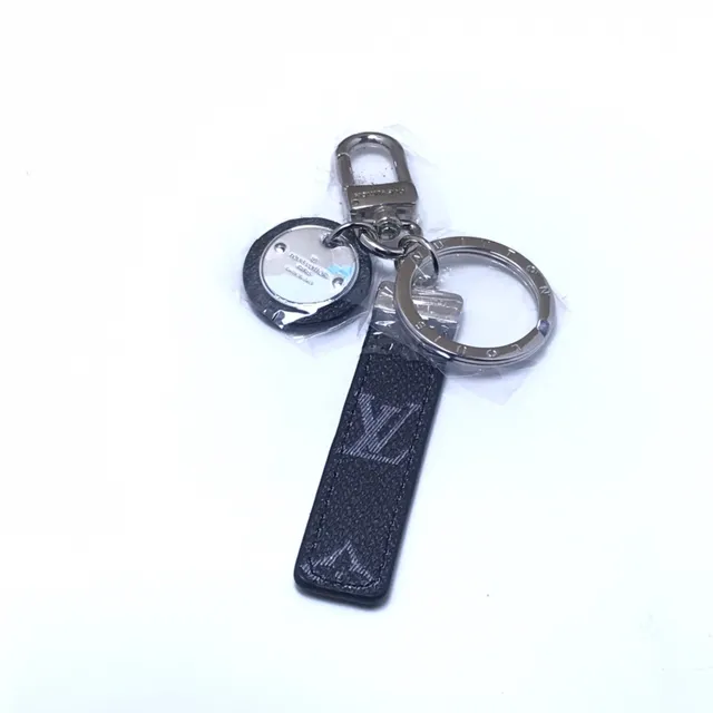Louis Vuitton Gray Black Monogrammed Leather Strap Metal Disc Charm Phone Accessory