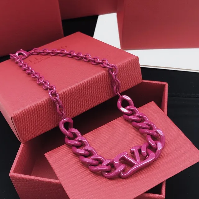 Chanel Pink Chunky Resin Chain Logo-Integrated Pendant Necklace