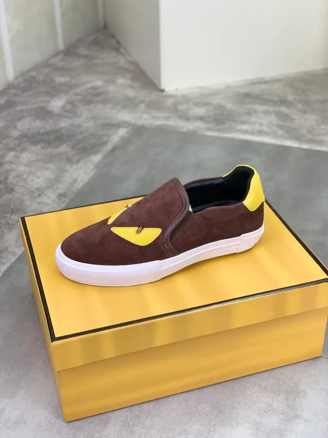 Fendi Monster Eye Brown and Yellow Suede Slip-On Lifestyle Sneakers