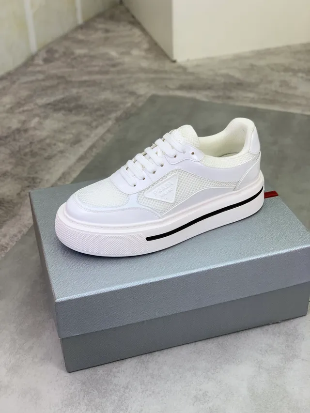 Prada Cloudbust White Mesh and Patent Leather Chunky Sneakers