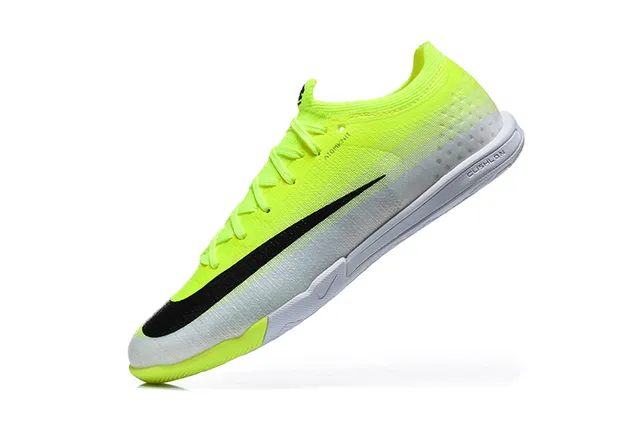 Nike Yellow Black Low-Cut Knit Upper Gradient Neon To White Indoor Soccer Shoes
