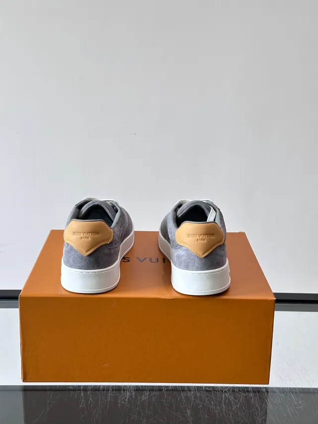 Louis Vuitton LV Trainer Gray Beige Monogrammed Suede White Rubber Sole Lifestyle Sneakers