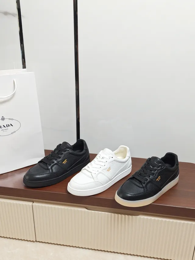 Prada Black Pebbled Leather Lifestyle Sneaker