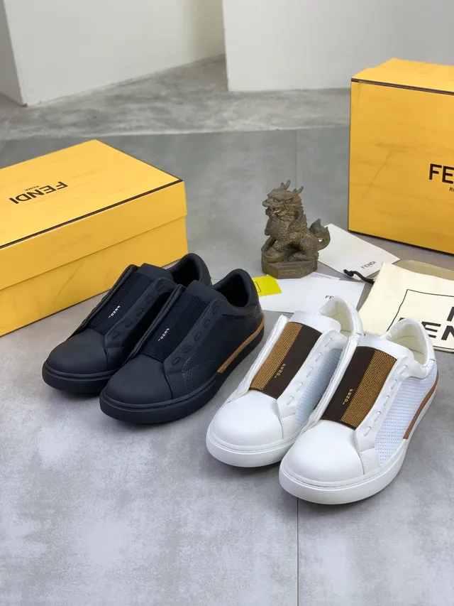 Fendi Black Brown Slip-On Perforated Upper Lifestyle Sneakers