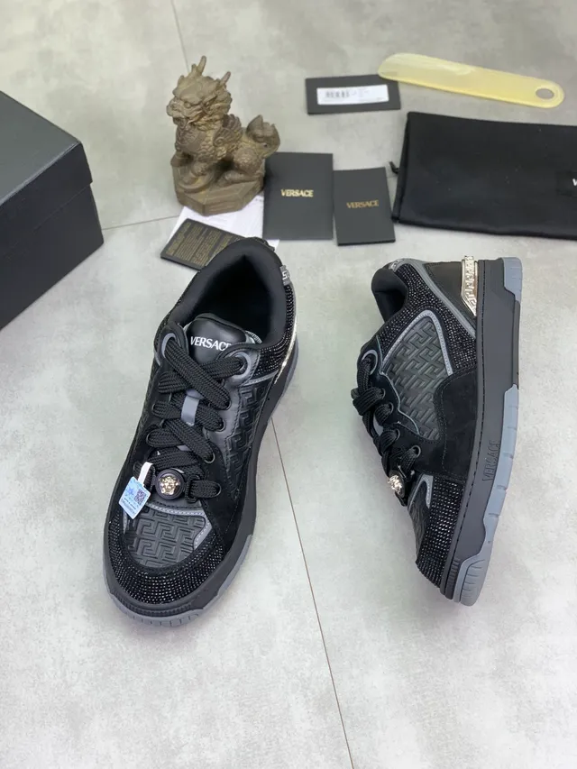Versace Odissea Black and Silver Greca Pattern Lifestyle Sneakers