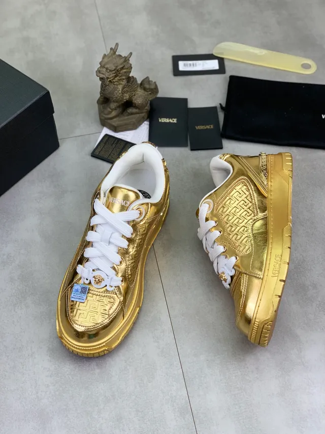 Versace Odissea Metallic Gold Embossed Greca Lifestyle Sneakers