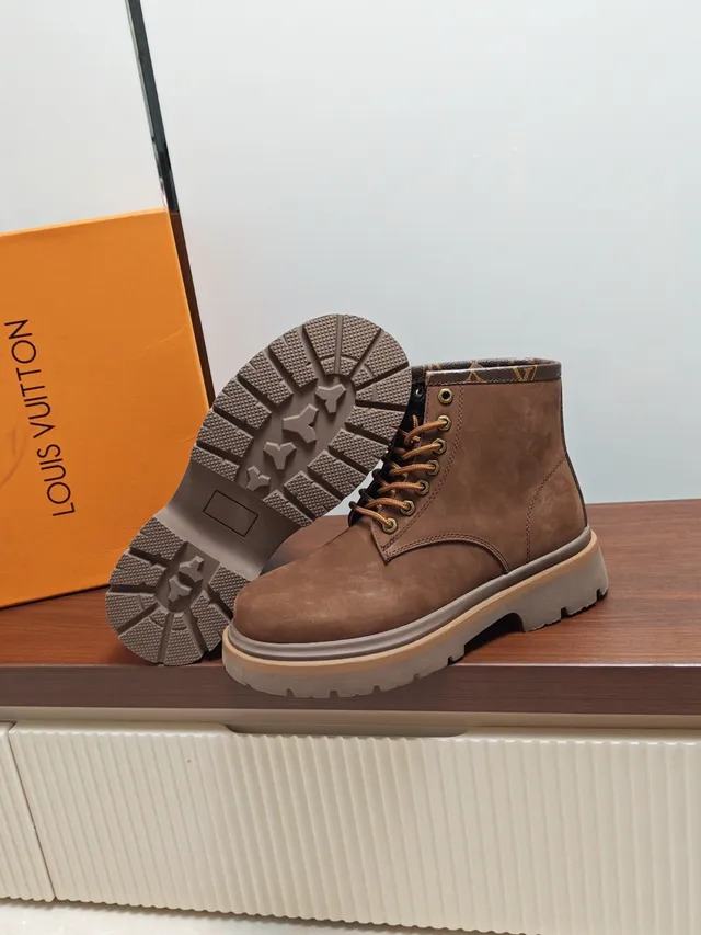 Louis Vuitton Brown Suede Monogram Collar Work Boot