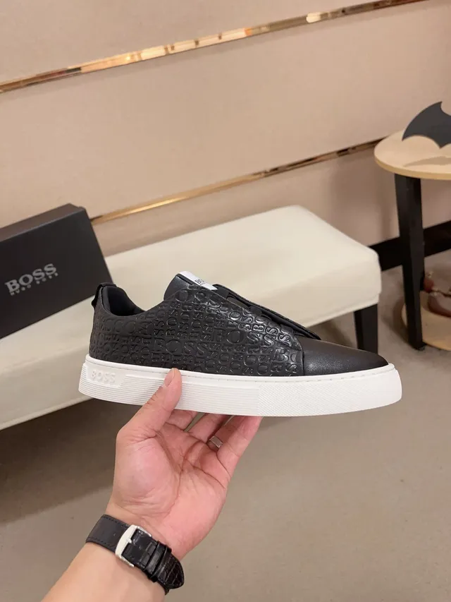 Hugo Boss Logo-Embossed Black Slip-On Lifestyle Sneakers