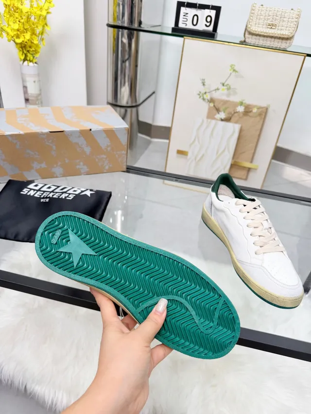 Golden Goose Ball Star White and Green Lifestyle Sneakers