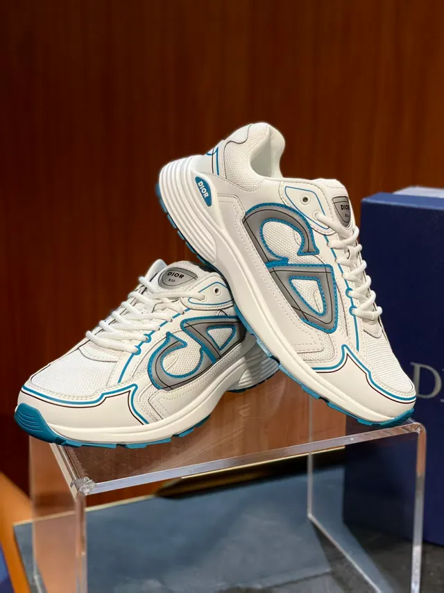 Dior White Blue Mesh And Synthetic Upper Piping Outsole Chunky Sneakers
