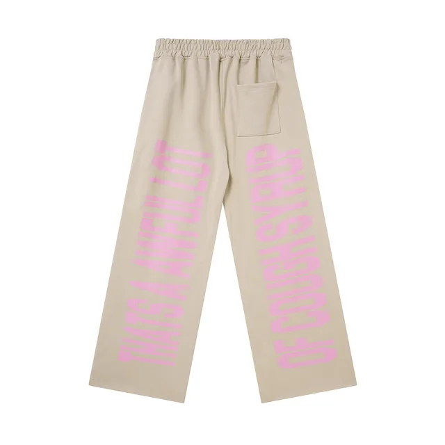Dusty Pink and Beige Wide-Leg Elastic-Waist Screen-Printed Sweatpants