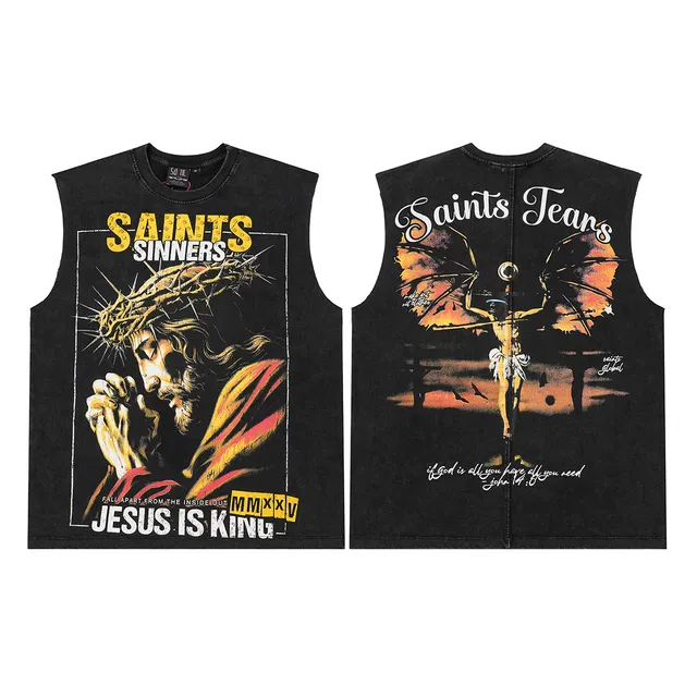 Blue Black Graphic-Print Sleeveless Vest Top