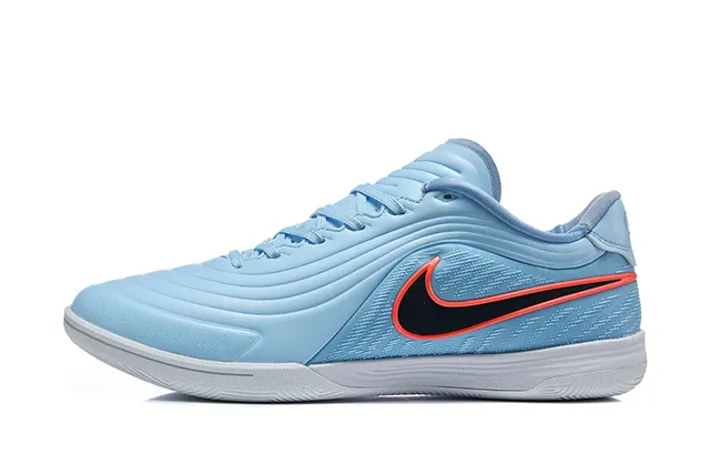Nike Blue Orange Low-Top Textured Wave-Pattern Upper Indoor Soccer Shoes