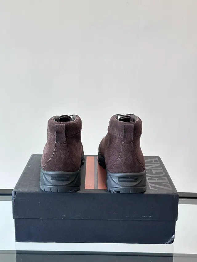 Brown Black Suede Upper Pull Tabs Ankle Boots