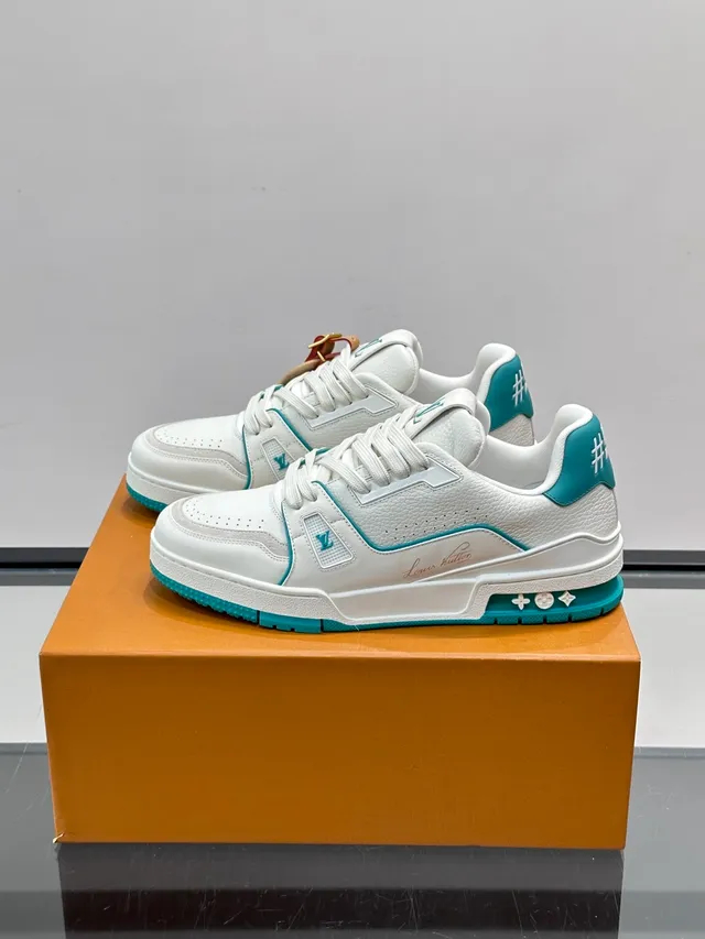 Louis Vuitton LV Trainer White Blue Structured Leather Upper Chunky Layered Midsole Lifestyle Sneakers