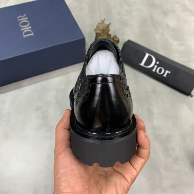 Dior Black Wingtip Patent And Textured Leather Brogue
