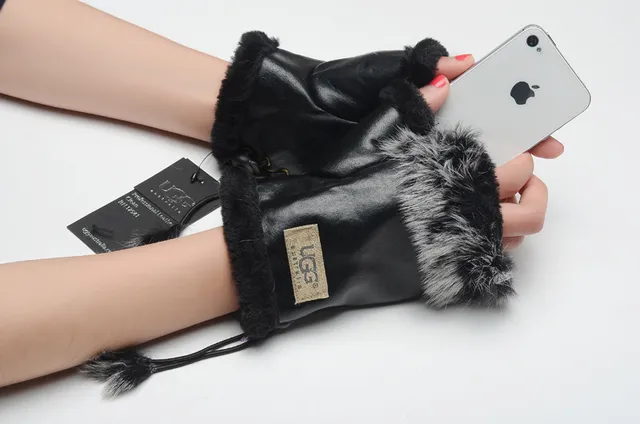 UGG Fur-Trimmed Leather Pouch Bucket Bag