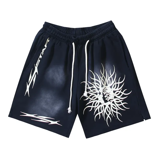 Navy Graphic-Print Elastic-Waist Drawstring Shorts