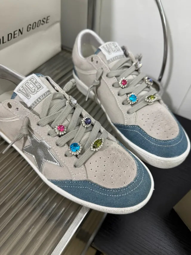 Golden Goose Ball Star Gray and Blue Suede Lifestyle Sneakers