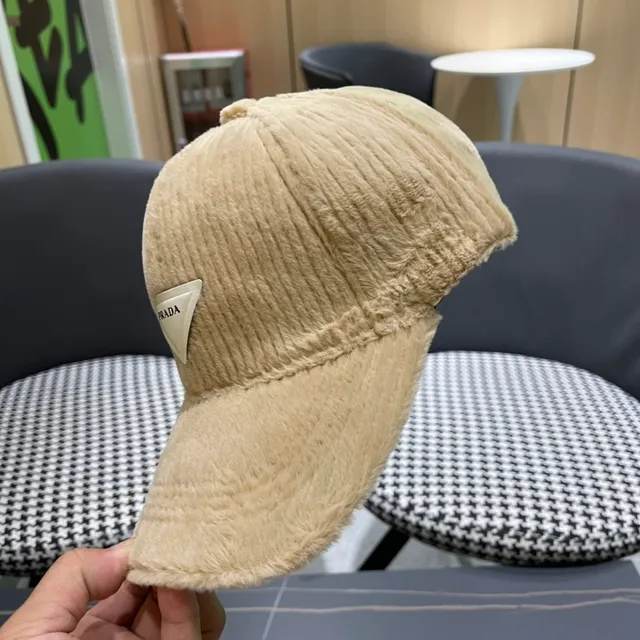 Beige Plush Corduroy Ear-Warming Headband Hat