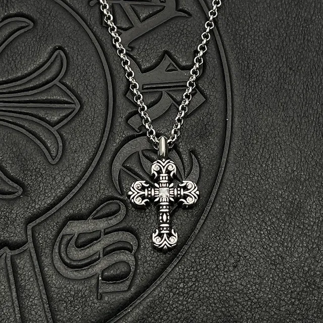 Chrome Hearts Ornate Gothic Cross Pavé Crystal Gold-Tone Necklace