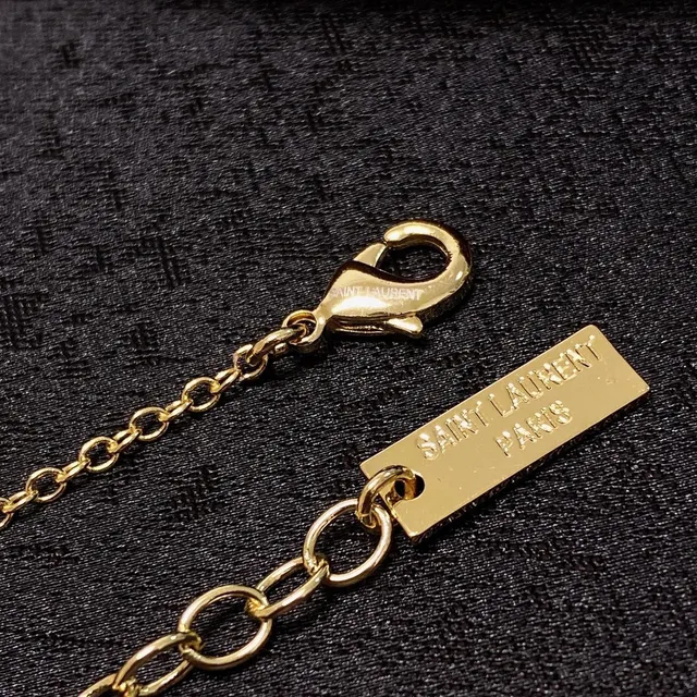Saint Laurent YSL Monogram Gold-Tone Pendant Necklace