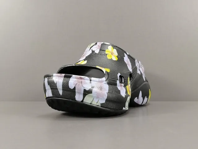 Crocs Echo Clog Floral Print Black Platform Clogs