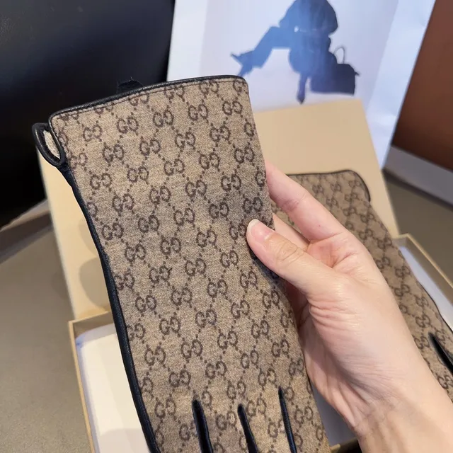 Gucci GG Monogram Canvas and Leather Gloves