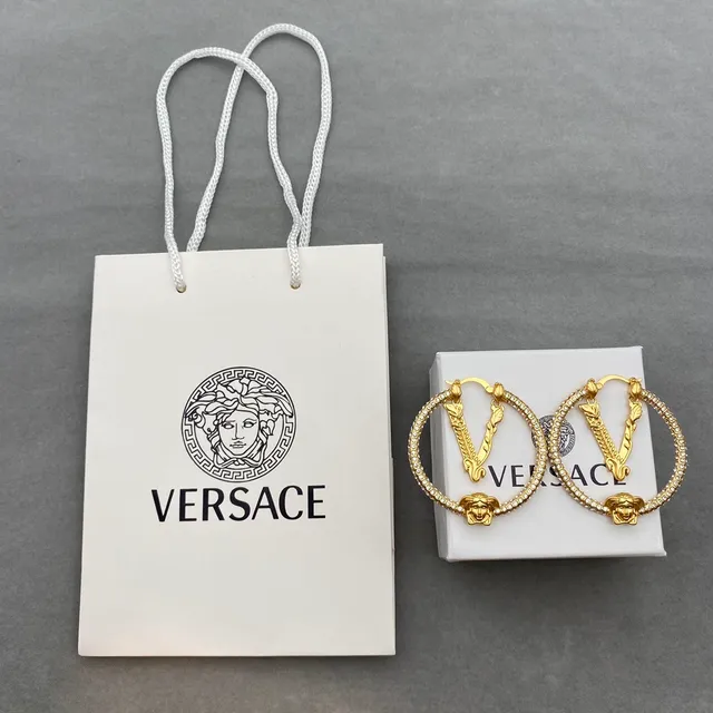 Versace Gold Silver Pavé-Crystal Hoop Earrings
