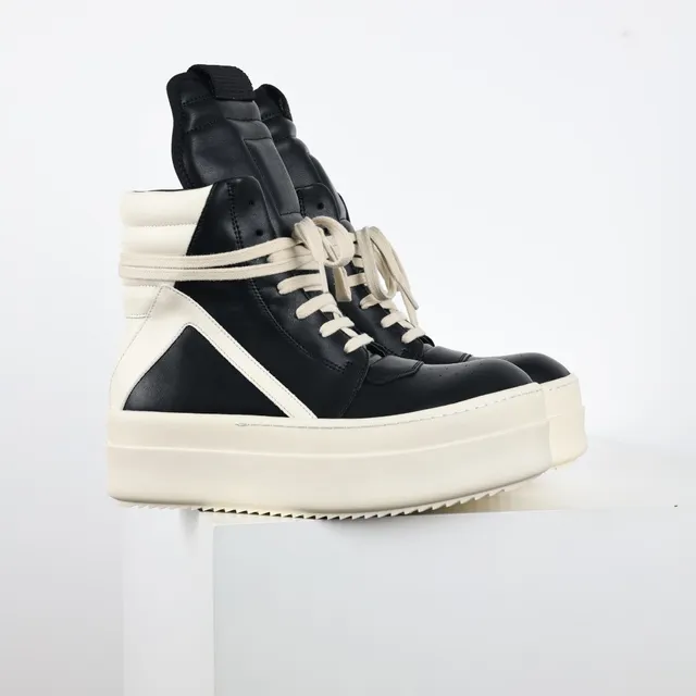 Rick Owens Ramones Black and Cream Platform Chunky Sneakers