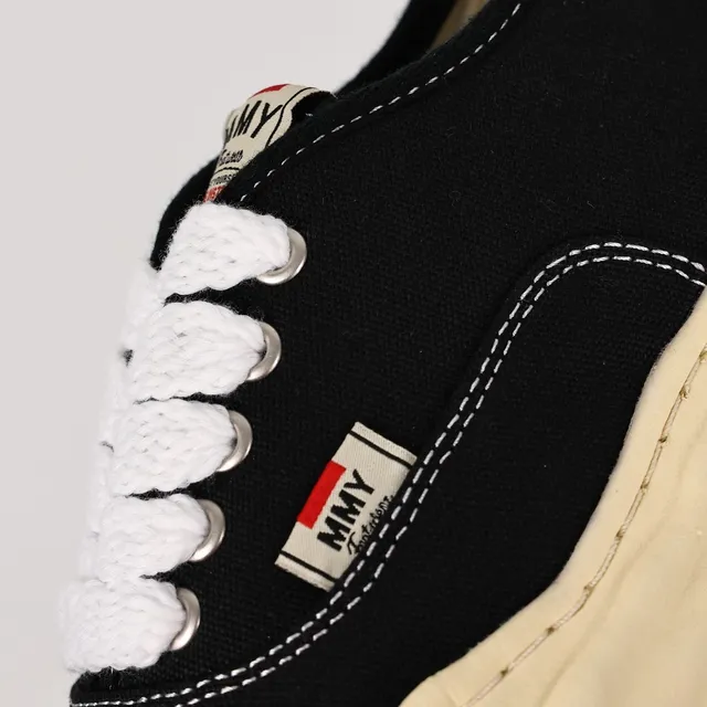MMY Black Beige Canvas Upper Sculpted Cream Midsole Sneakers