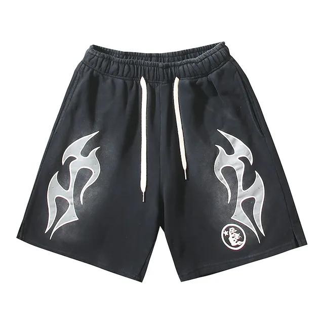 Tribal Flame Graphic Drawstring Shorts