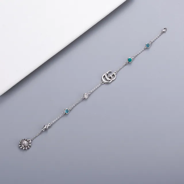 Gucci Silver Blue Chain Interlocking GG Logo Bracelet