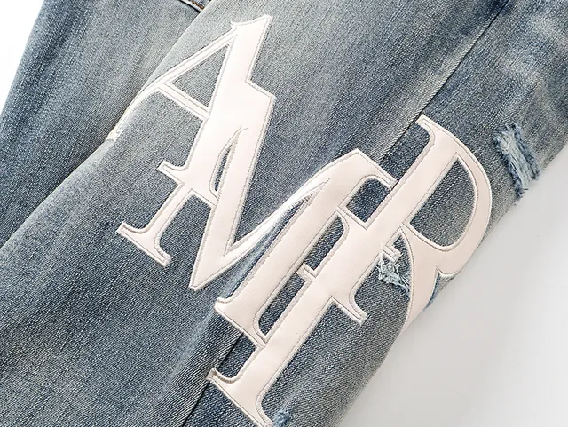 Amiri Blue White Distressed Graphic-Print Jeans