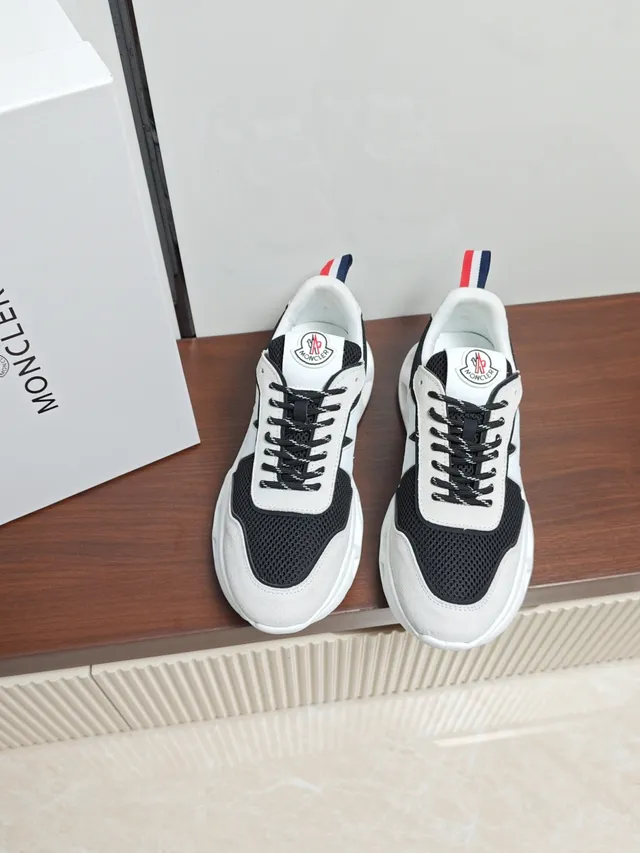 Moncler Black White Mesh-Suede Hybrid Upper Oversized 'M' Logo Chunky Sneakers