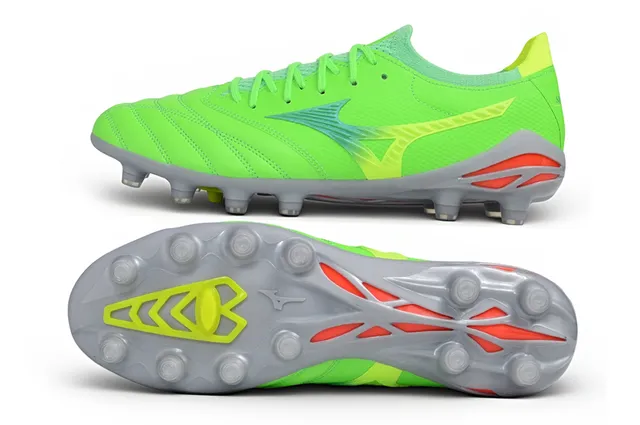 Mizuno Green Gray Low-Cut Knit Collar Synthetic Wave Overlays Firm-Ground Soccer Shoes