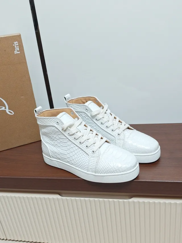 Christian Louboutin Loubi High White Beige Croc-Embossed Leather Lifestyle Sneakers