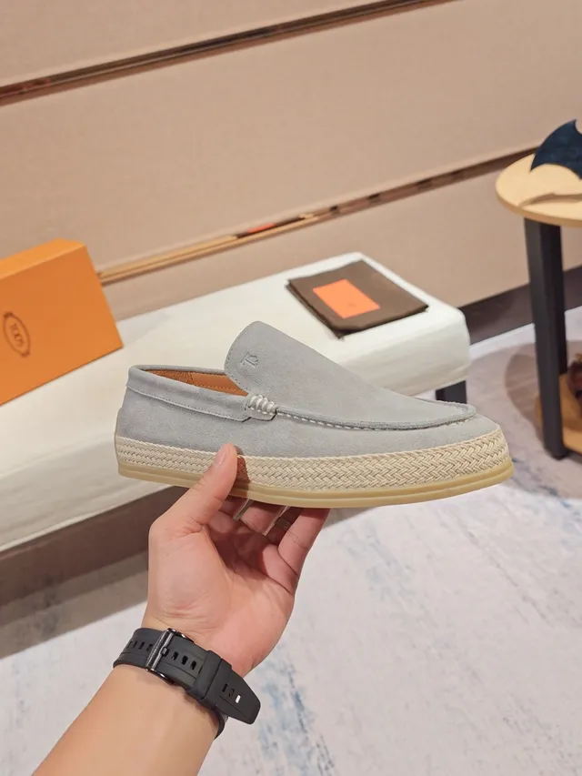 Gray Beige Suede Upper Espadrille Sole Loafer