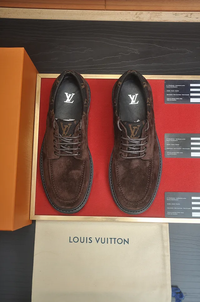 Louis Vuitton Brown Black Suede Upper Moc-Toe Construction Derby Shoes