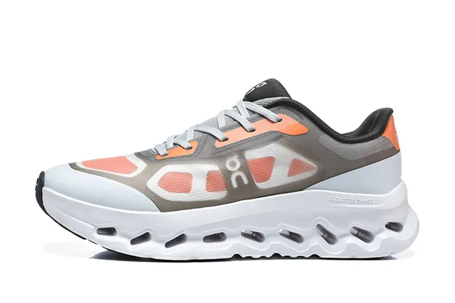 On Black White Engineered Mesh Upper Open Hexagonal CloudTec Pods Running Shoes