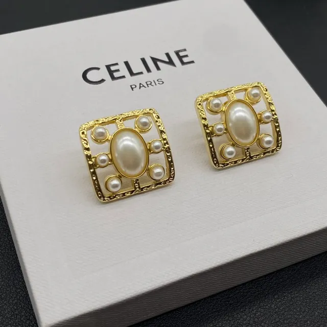Celine Pearl-Embellished Square Stud Earrings
