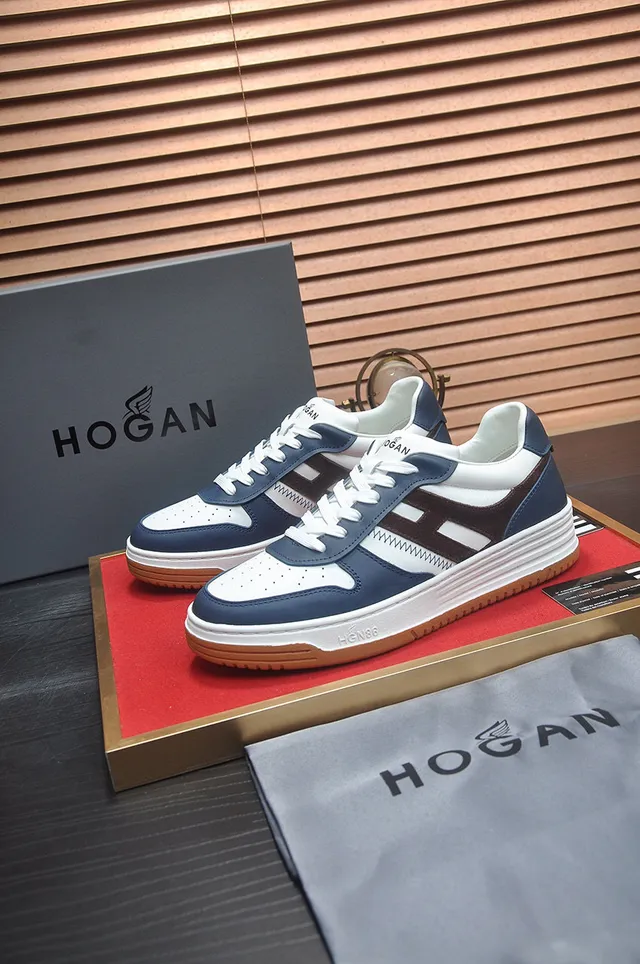 Hogan White Navy Layered Midsole Perforated Toe Cap Lifestyle Sneakers
